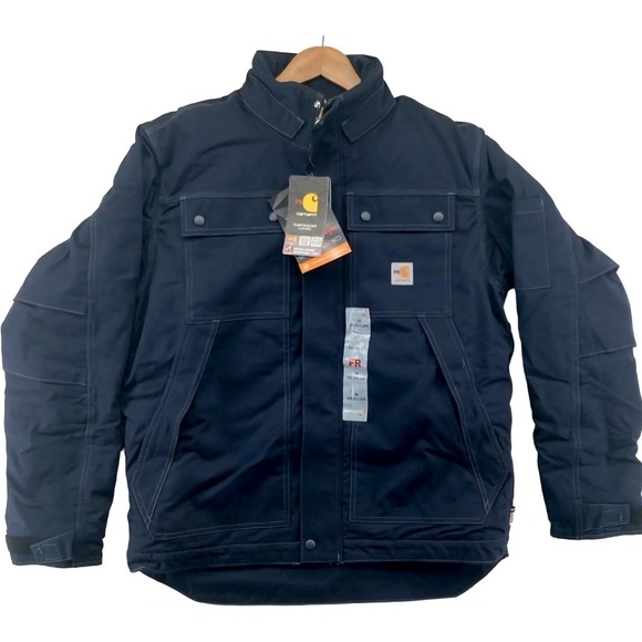 Carhartt Men's Big Flame-Resistant Full Swing Quick Duck Coat Dark Navy XLT Tall
